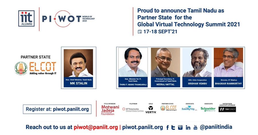 PanIIT is proud to announce Tamil Nadu as the Partner State for the Global Tech Summit. Honourable Chief Minister Thiru M.K.Stalin will deliver a special address in the inaugural session. Join Policy Makers, Industry experts and Academics. Students can register for free.
